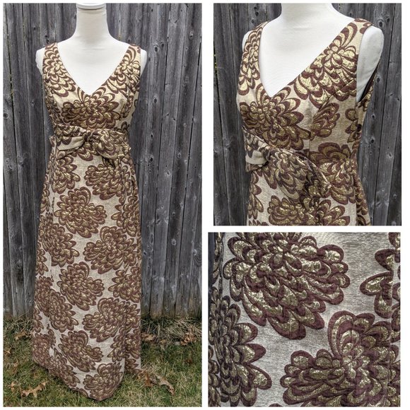 Handmade Dresses & Skirts - Handmade Vintage Brocade Gold Brown Dress M/L